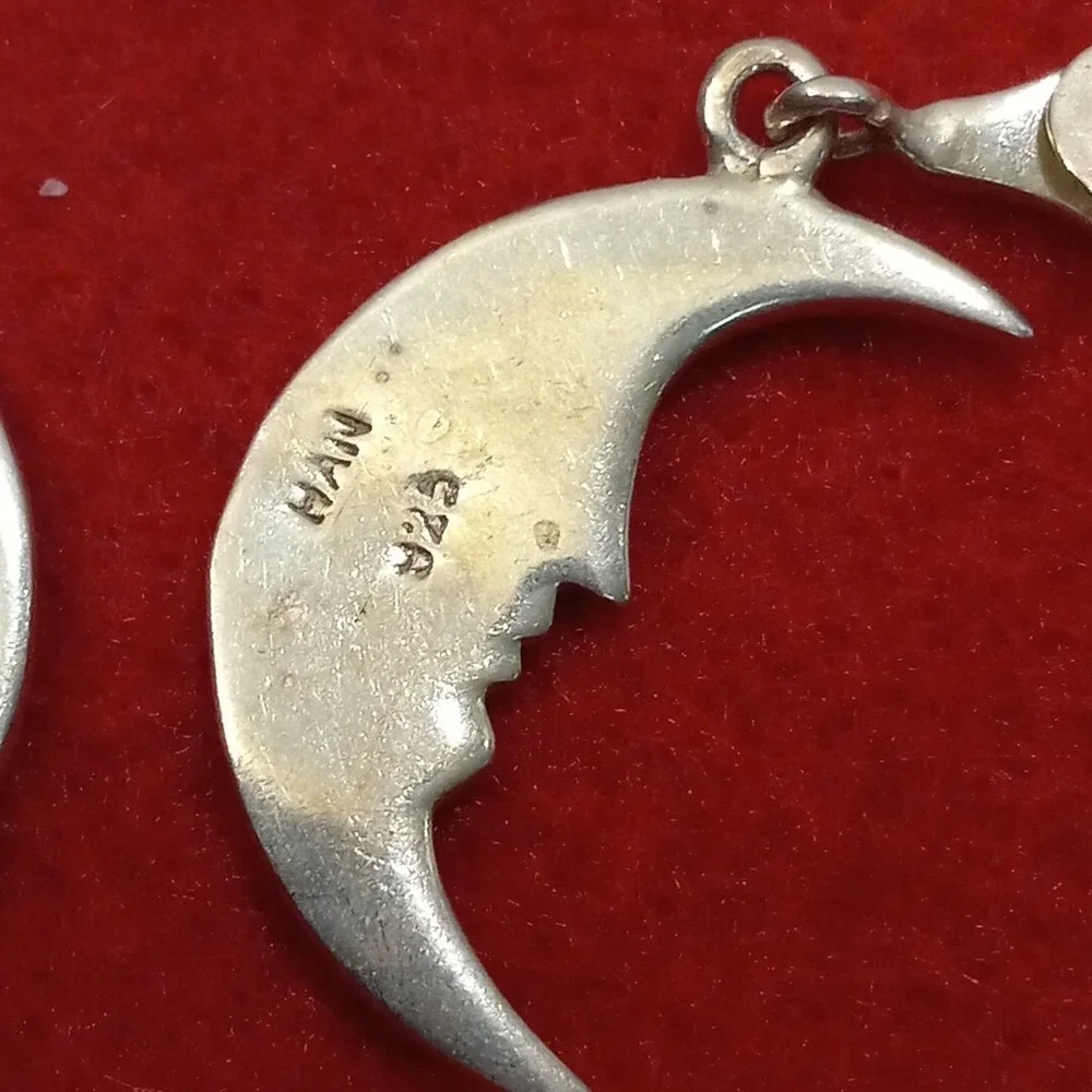 Crescent Sterling Silver  925 Set Of Earrings And Pendant-brooch - Picture 8 of 12